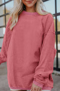 Long Sleeve Ribbed Corded Oversized Sweatshirt