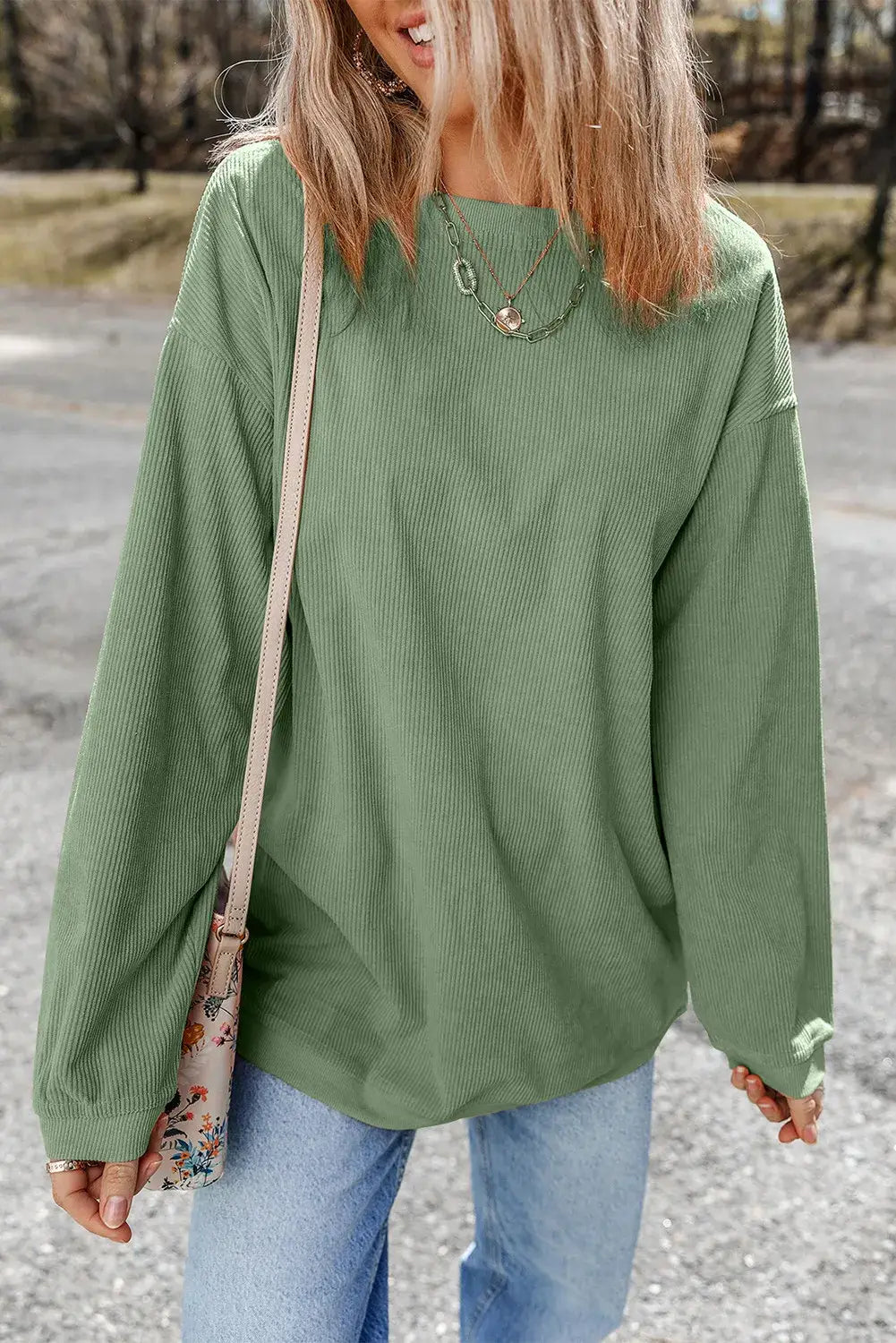 Long Sleeve Ribbed Corded Oversized Sweatshirt