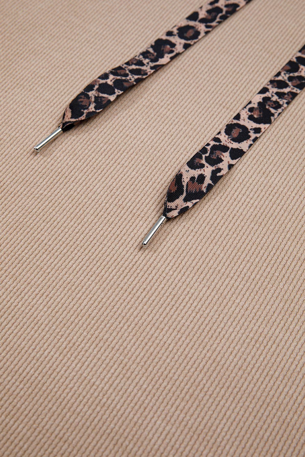 Thermal Textured Lace/Leopard Drawstring Baggy Hoodie (S-XL)