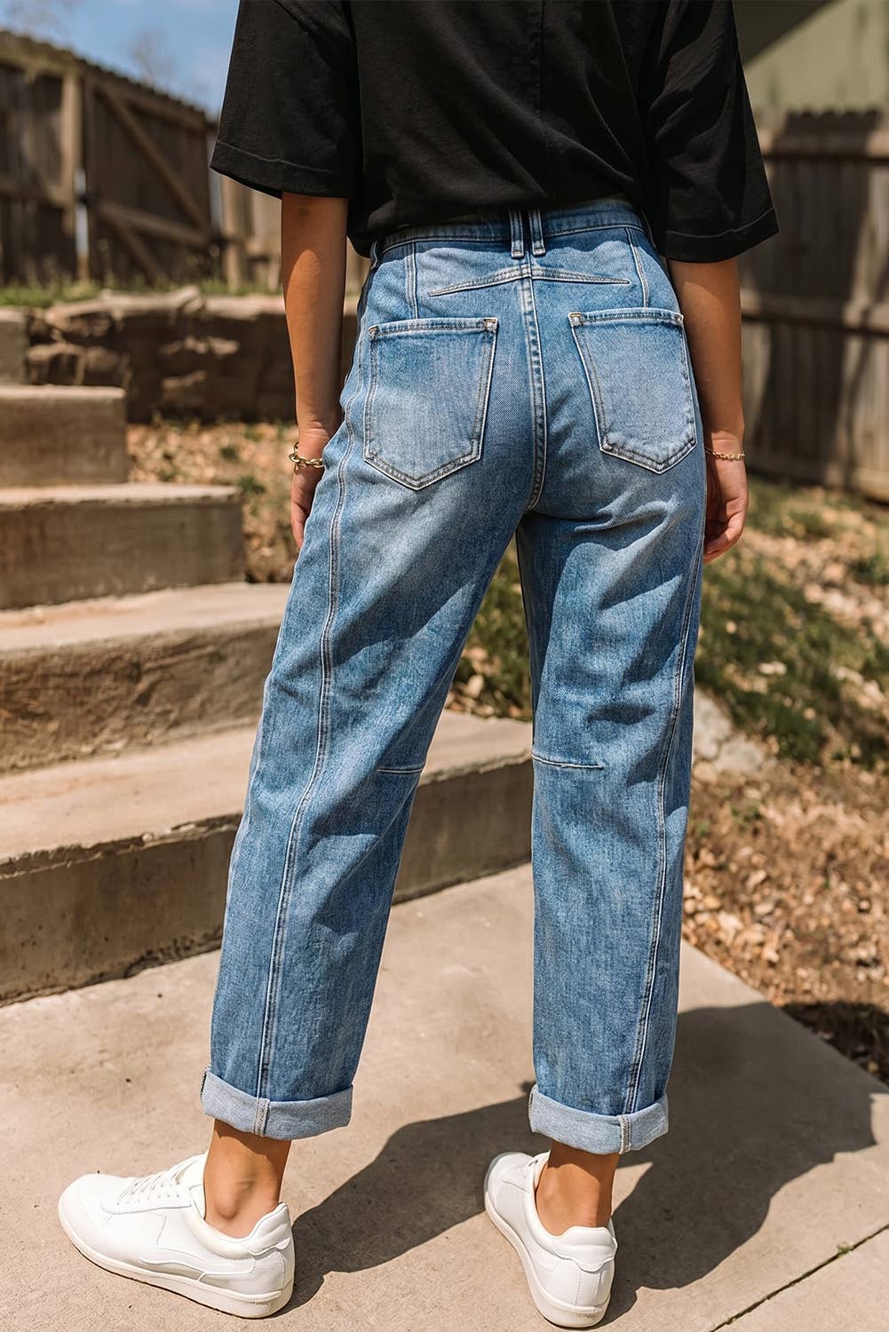 Women Vintage Washed Seam Detail Shift Jeans