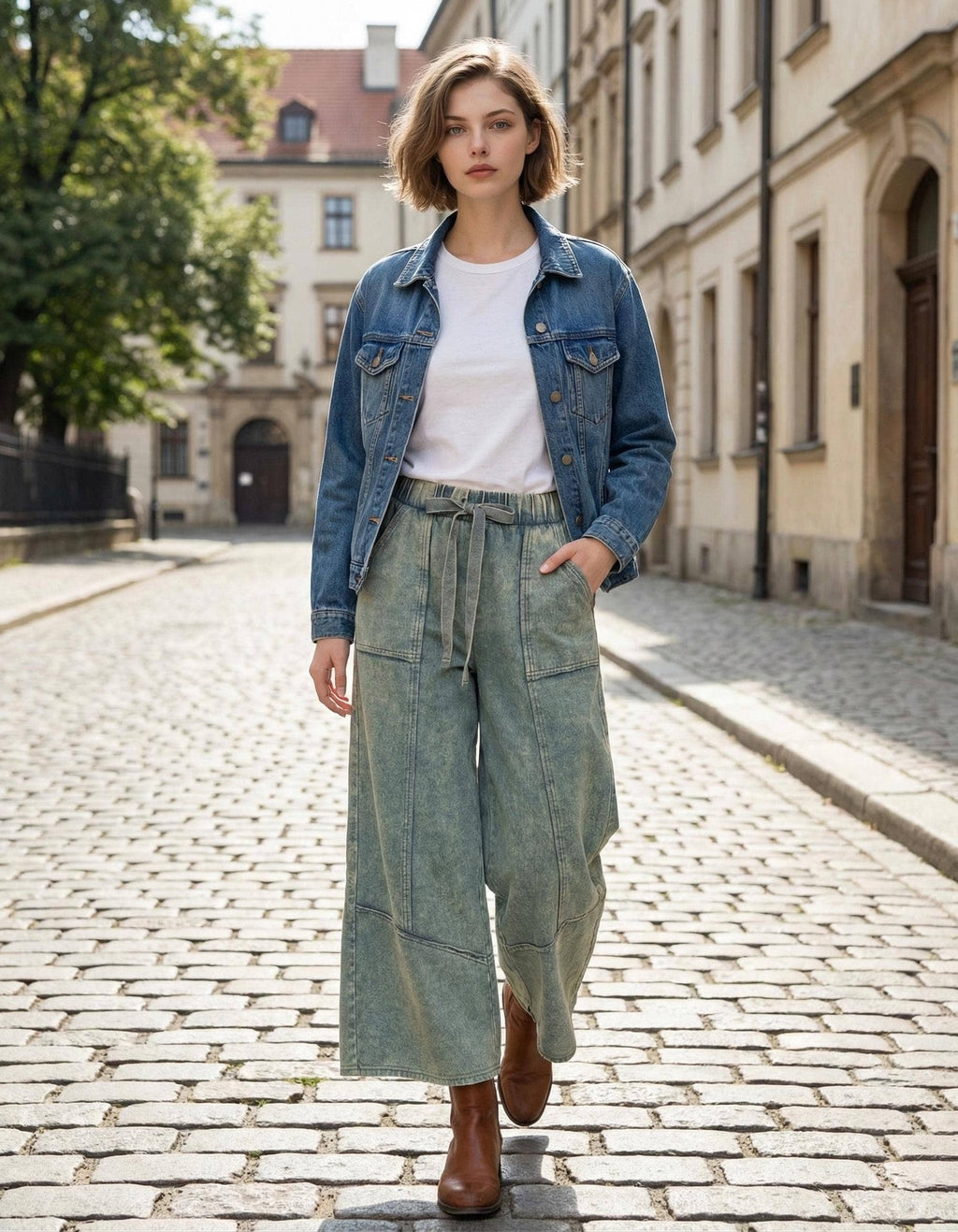 Acid Washed Flare hem Pants With Pockets Zenana