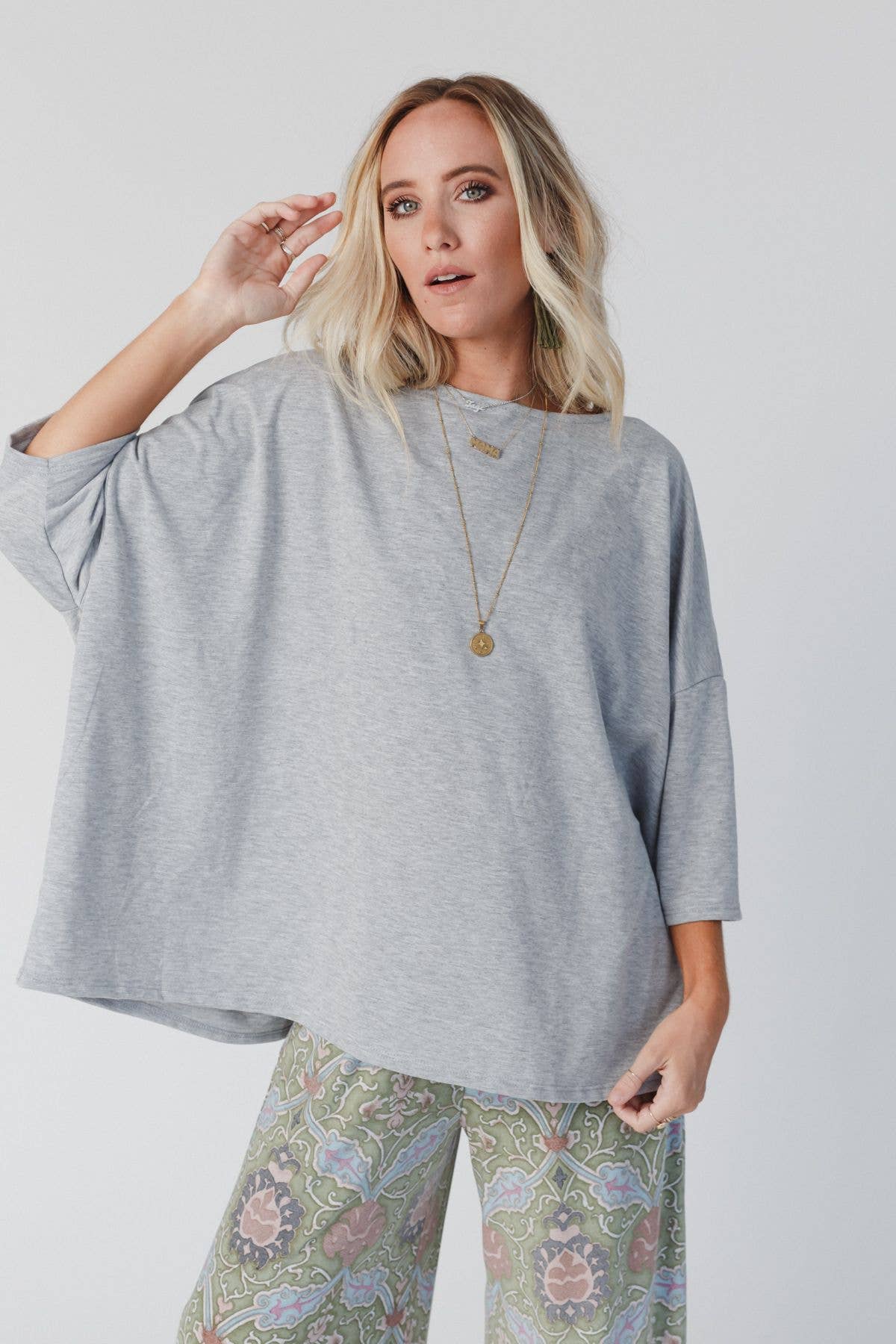 Three Bird Nest Cozy Cool Oversized Tee - Heather Gray