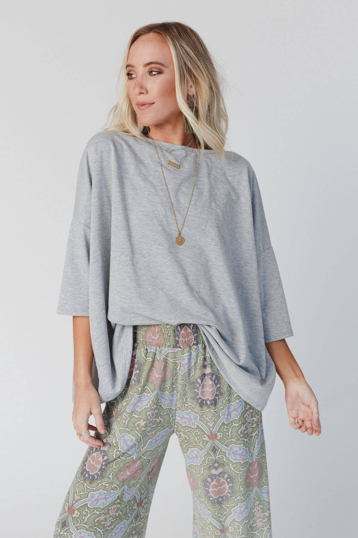 Three Bird Nest Cozy Cool Oversized Tee - Heather Gray
