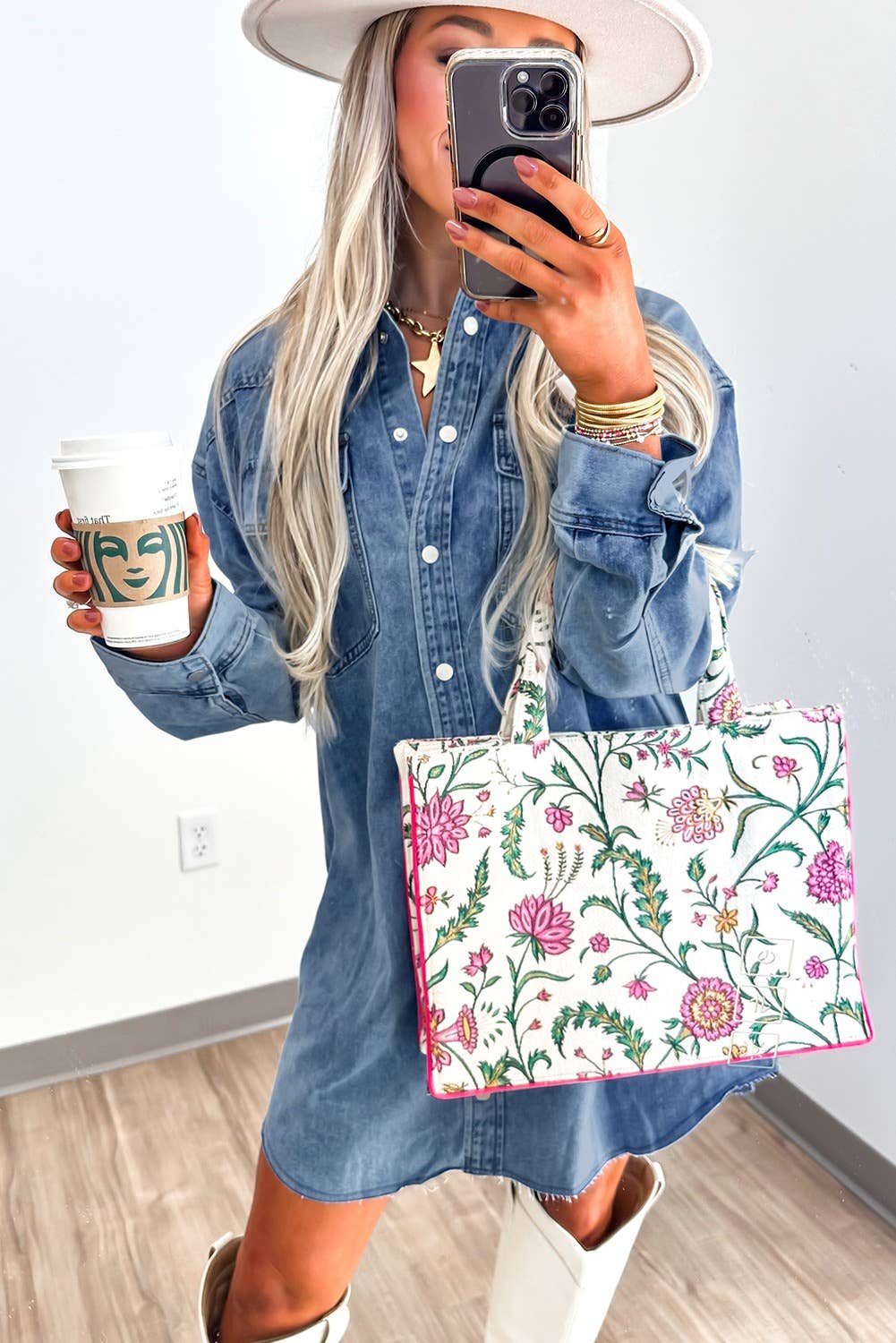 Beau Blue Chest Pocket Raw Hem Denim Loose Shirt Dress