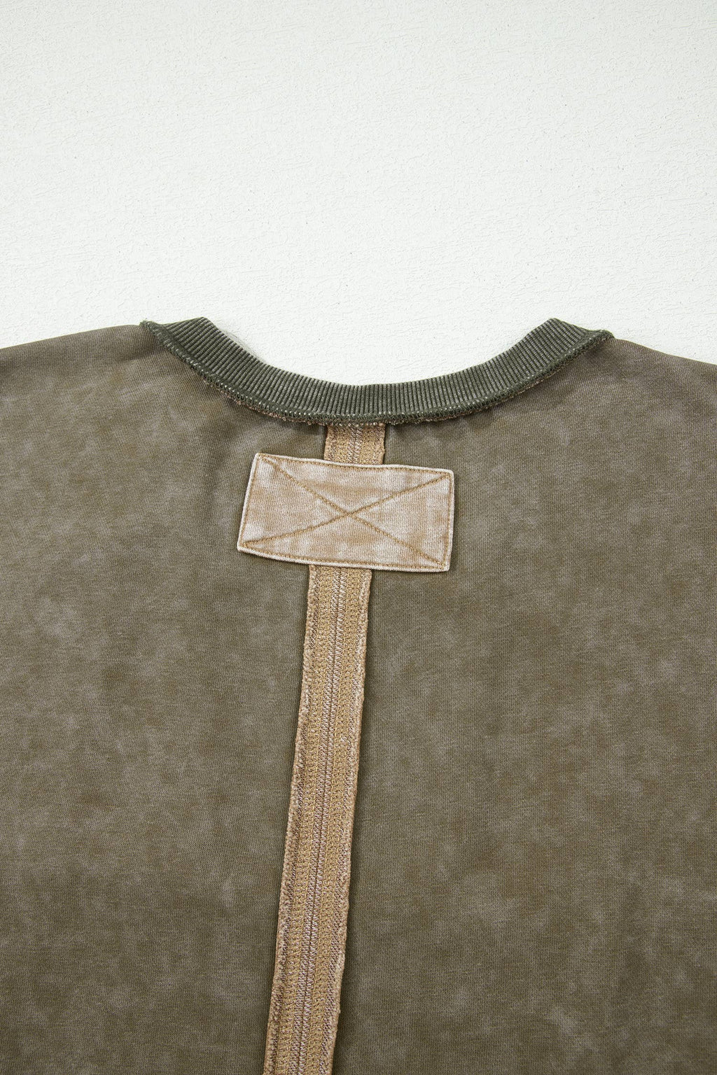 Mineral Wash Raw Seam Patchwork 3/4 Sleeve Top