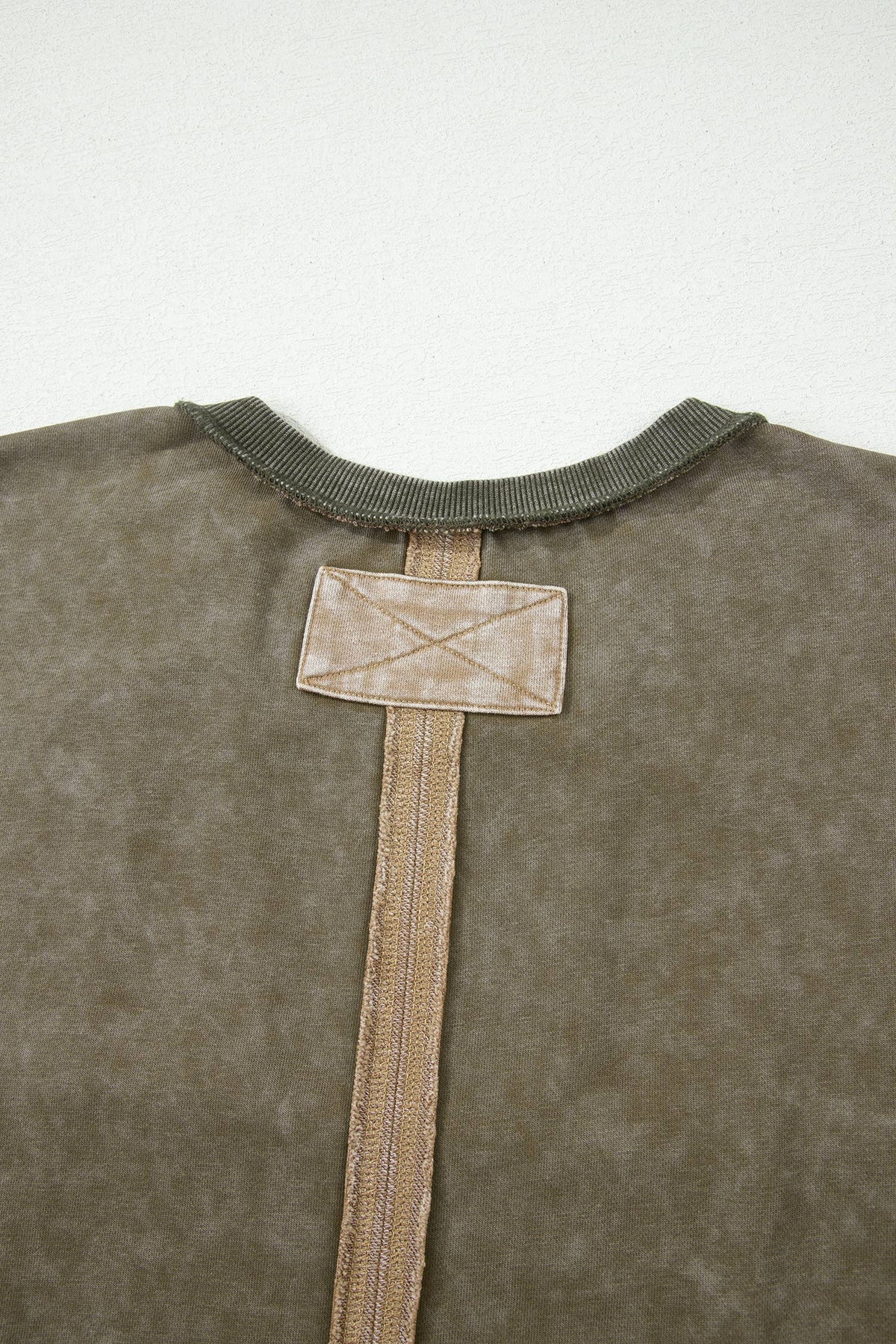 Mineral Wash Raw Seam Patchwork 3/4 Sleeve Top