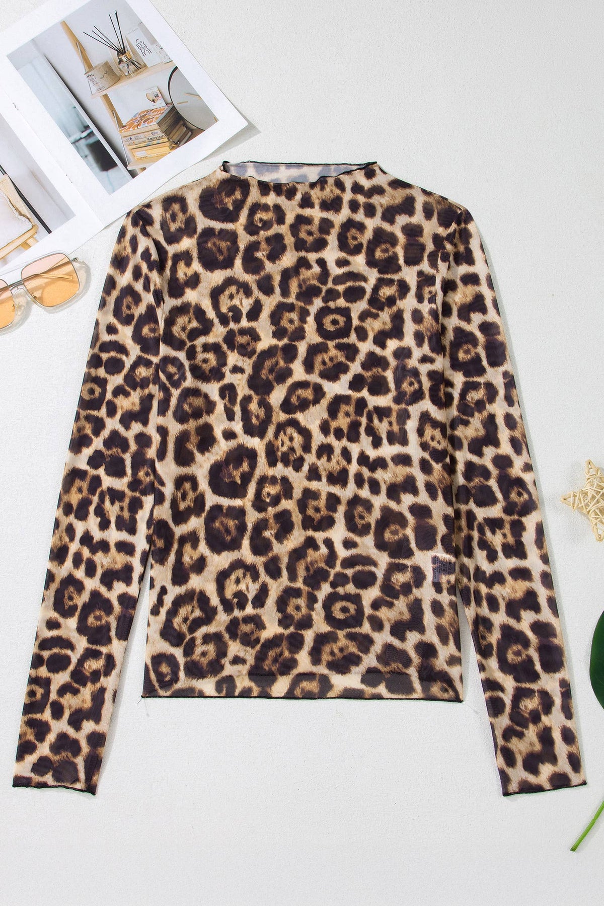Mesh Long Sleeve Mock Neck Top