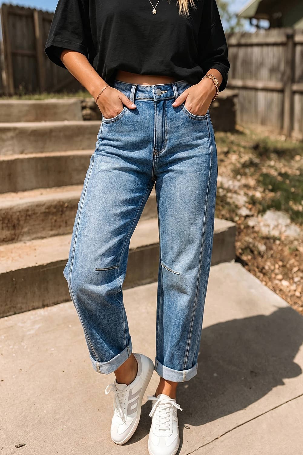 Women Vintage Washed Seam Detail Shift Jeans
