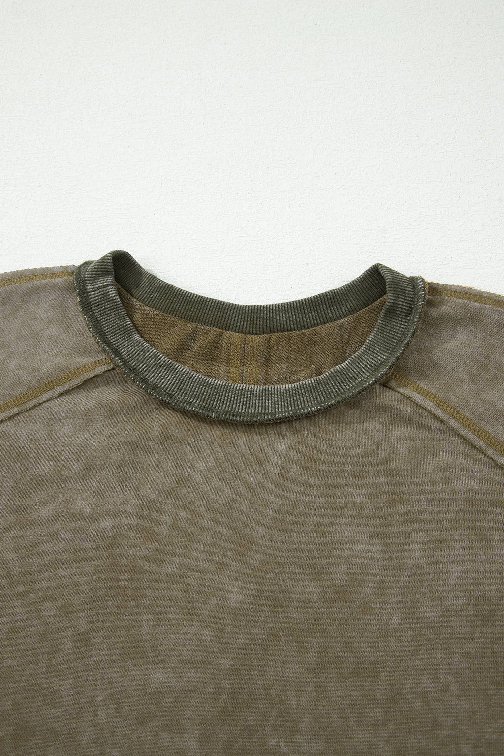 Mineral Wash Raw Seam Patchwork 3/4 Sleeve Top