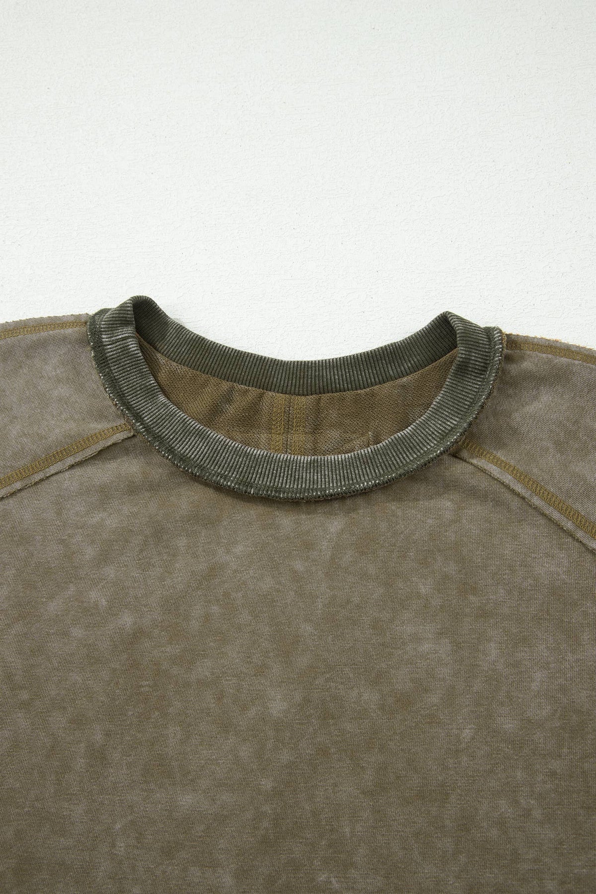 Mineral Wash Raw Seam Patchwork 3/4 Sleeve Top