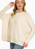Zenana Brushed Melange Hacci Center Seam Oversized Sweater
