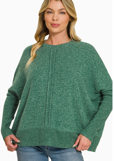 Zenana Brushed Melange Hacci Center Seam Oversized Sweater