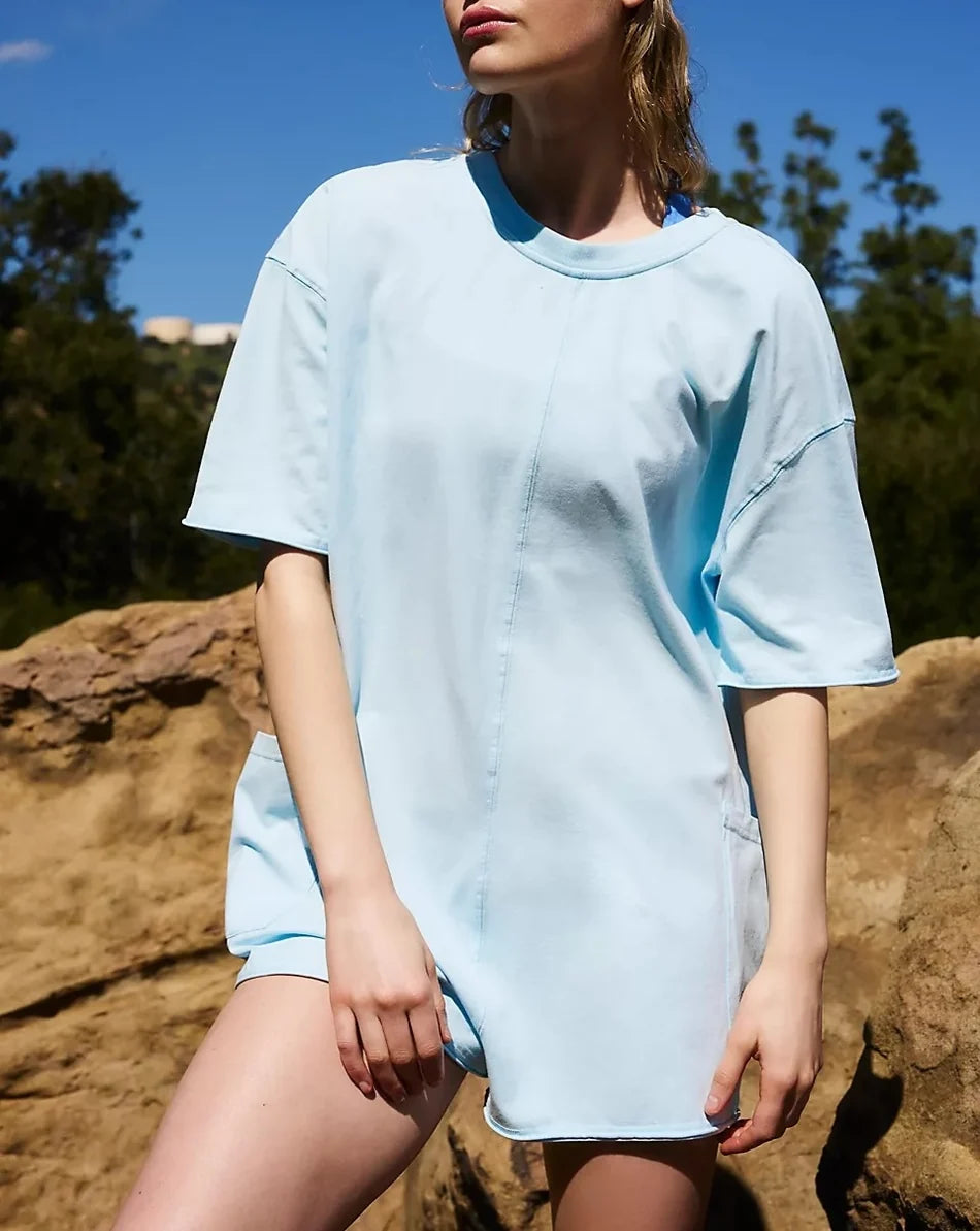 FP Movement Hot Shot Tee Romper NWT Steel blue SZ SM  Oversized MSRP $60