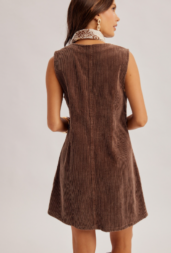 Hem & Thread Snow Washed Corduroy Button Down Pinafore Dress