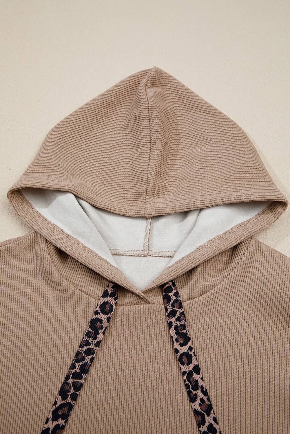 Thermal Textured Lace/Leopard Drawstring Baggy Hoodie (S-XL)