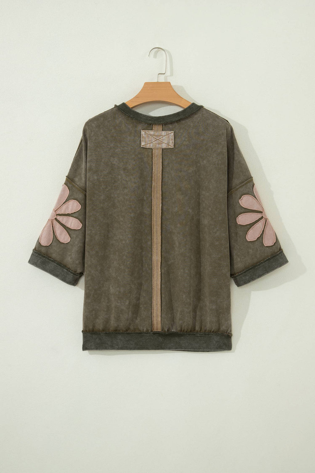 Mineral Wash Raw Seam Patchwork 3/4 Sleeve Top
