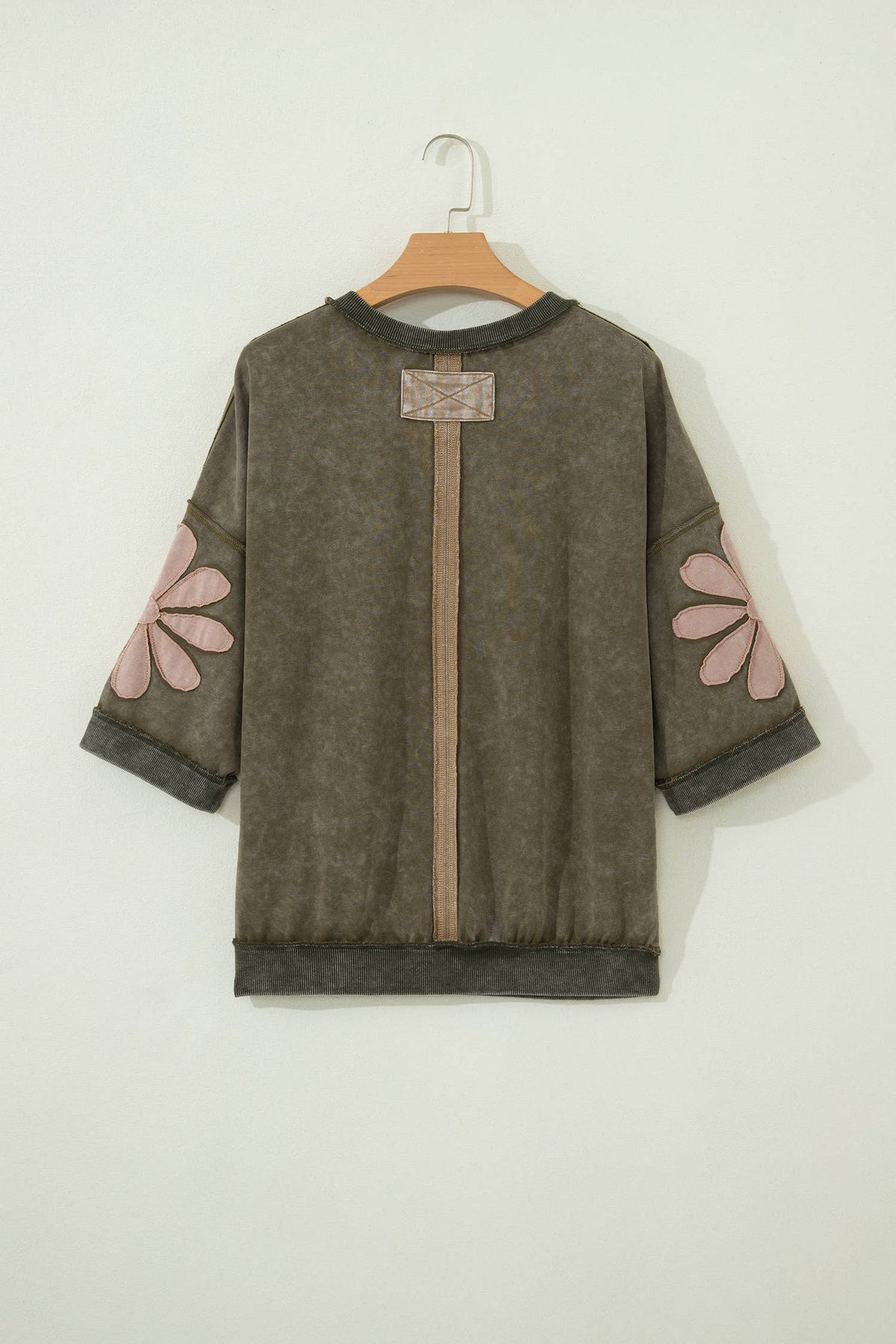 Mineral Wash Raw Seam Patchwork 3/4 Sleeve Top