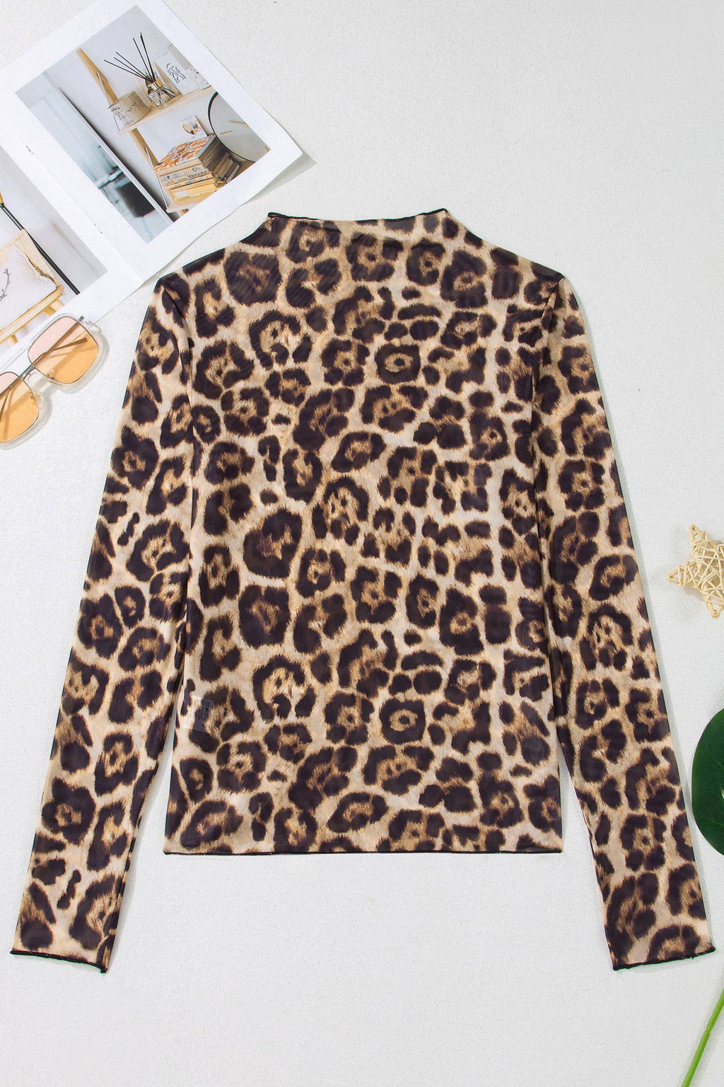 Mesh Long Sleeve Mock Neck Top