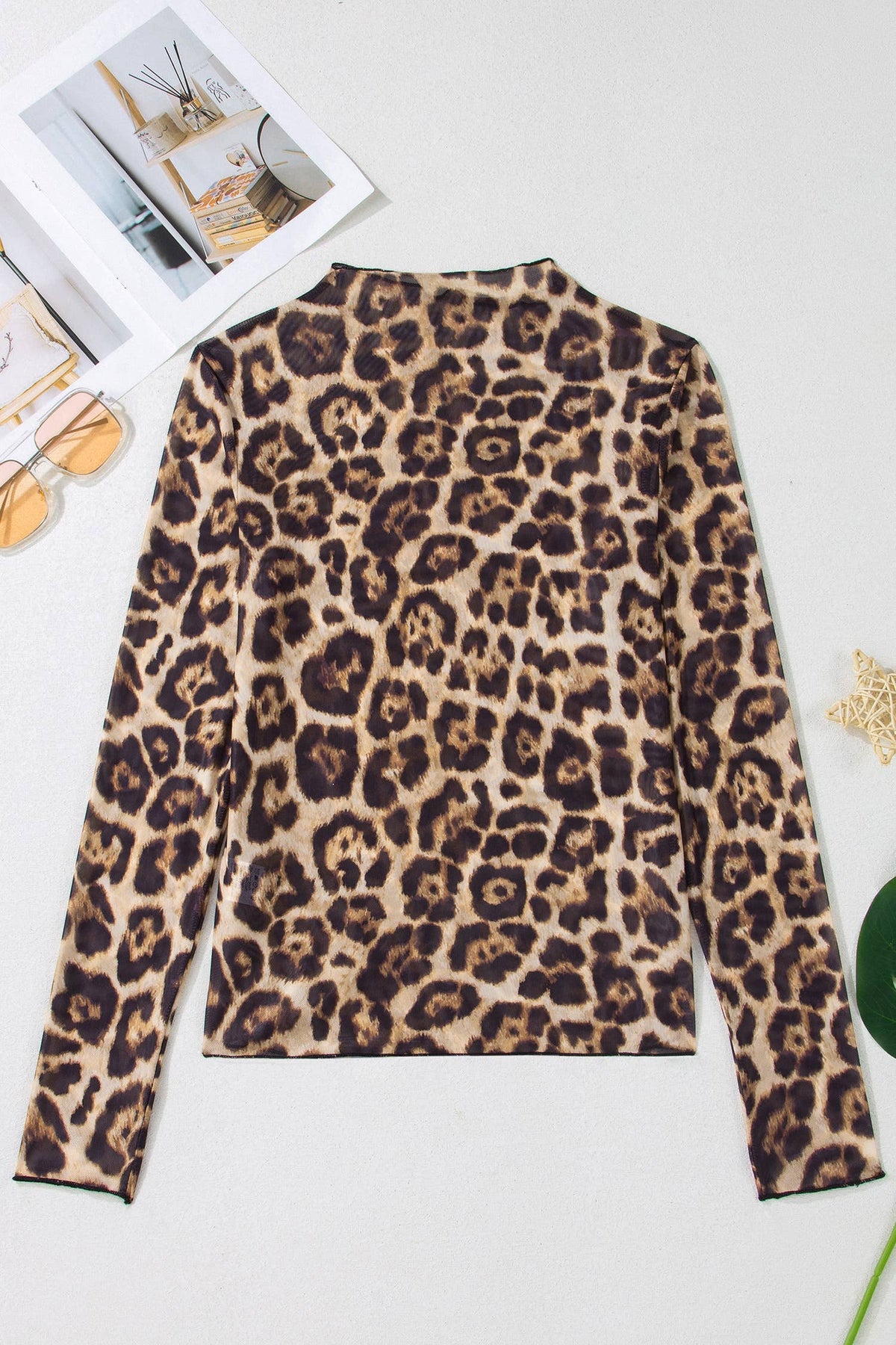 Mesh Long Sleeve Mock Neck Top