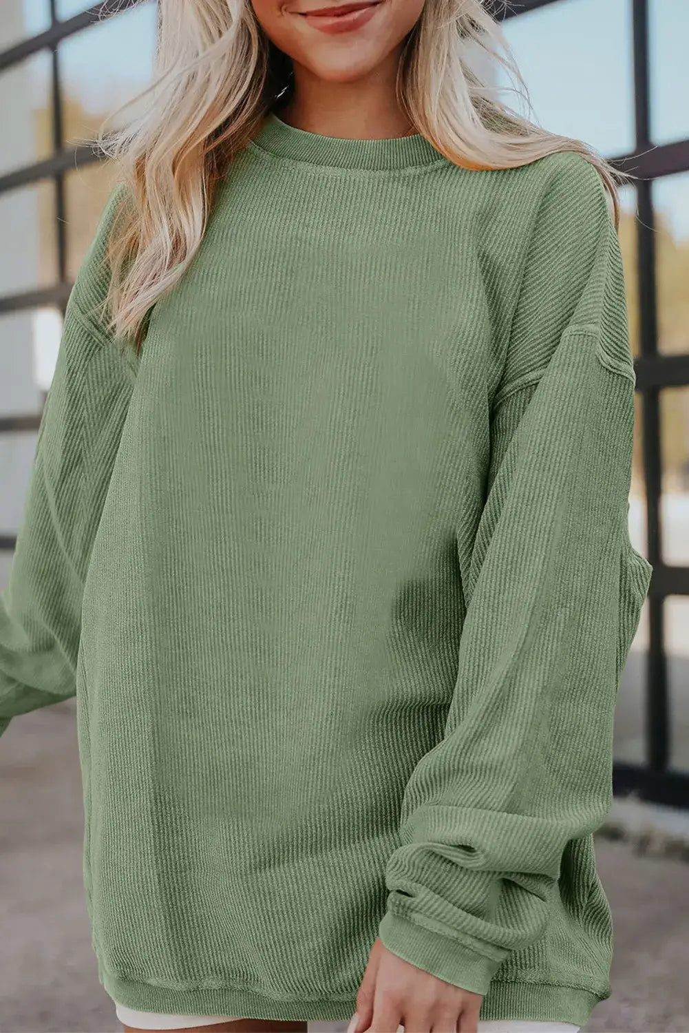 Long Sleeve Ribbed Corded Oversized Sweatshirt