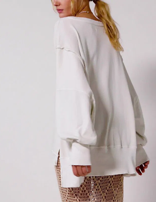 Free People Camden Oversized Sweatshirt White NWT SZ MED MSRP $78