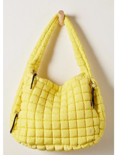 Free People Movement RARE Quilted Carryall Bag Sour Citrus Yellow Puffer NWOT MSRP $78+
