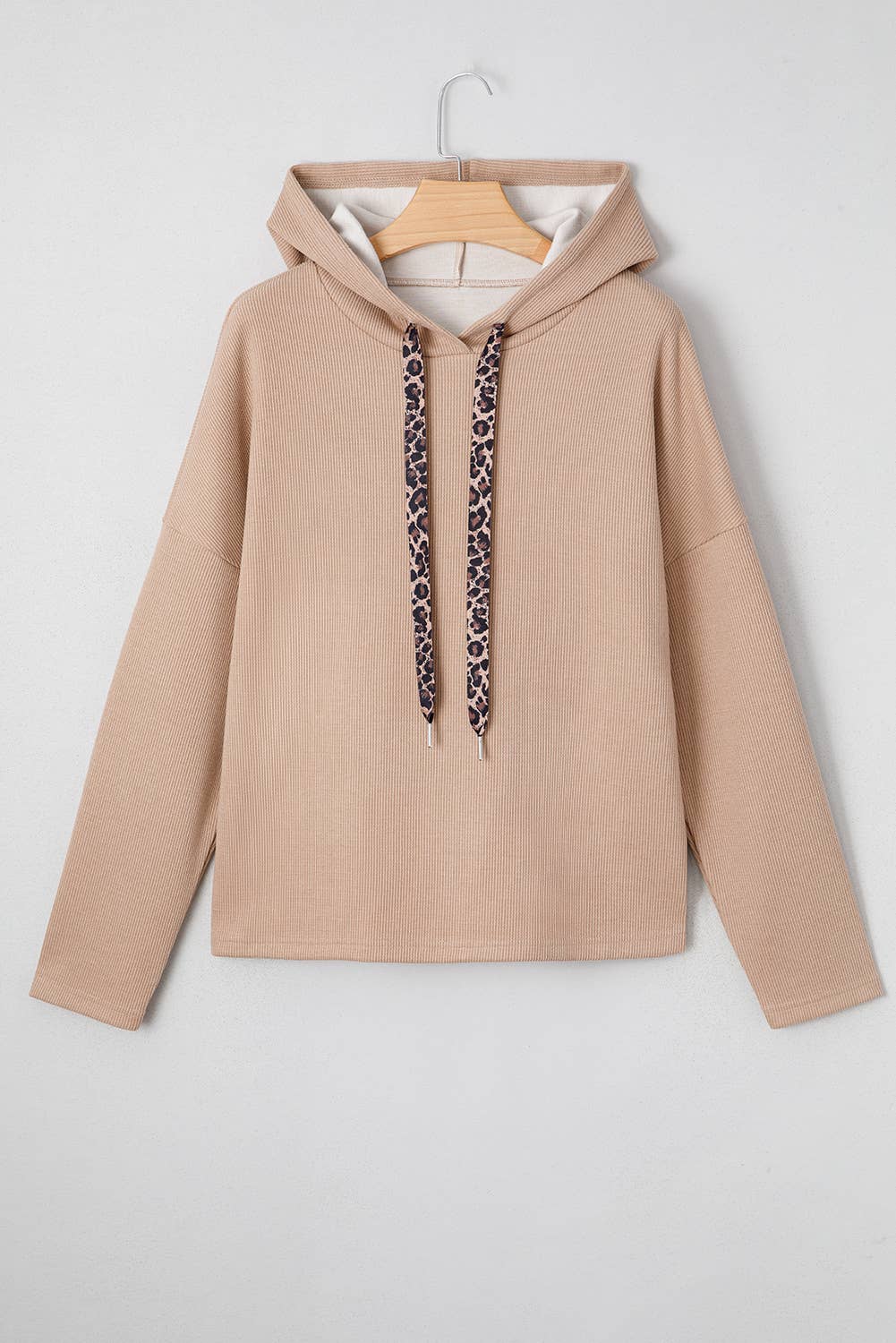 Thermal Textured Lace/Leopard Drawstring Baggy Hoodie (S-XL)