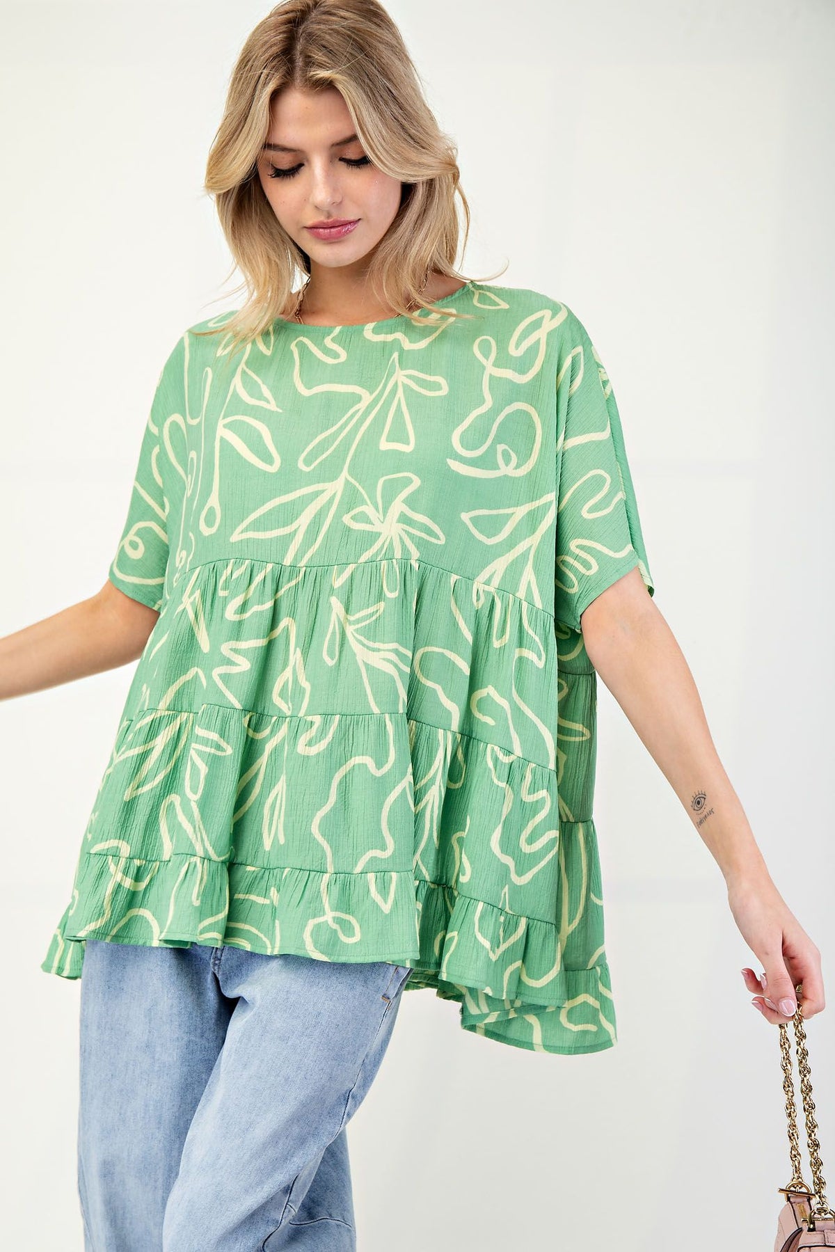 PRINTED PEACH BLOSSOM BABYDOLL TUNIC