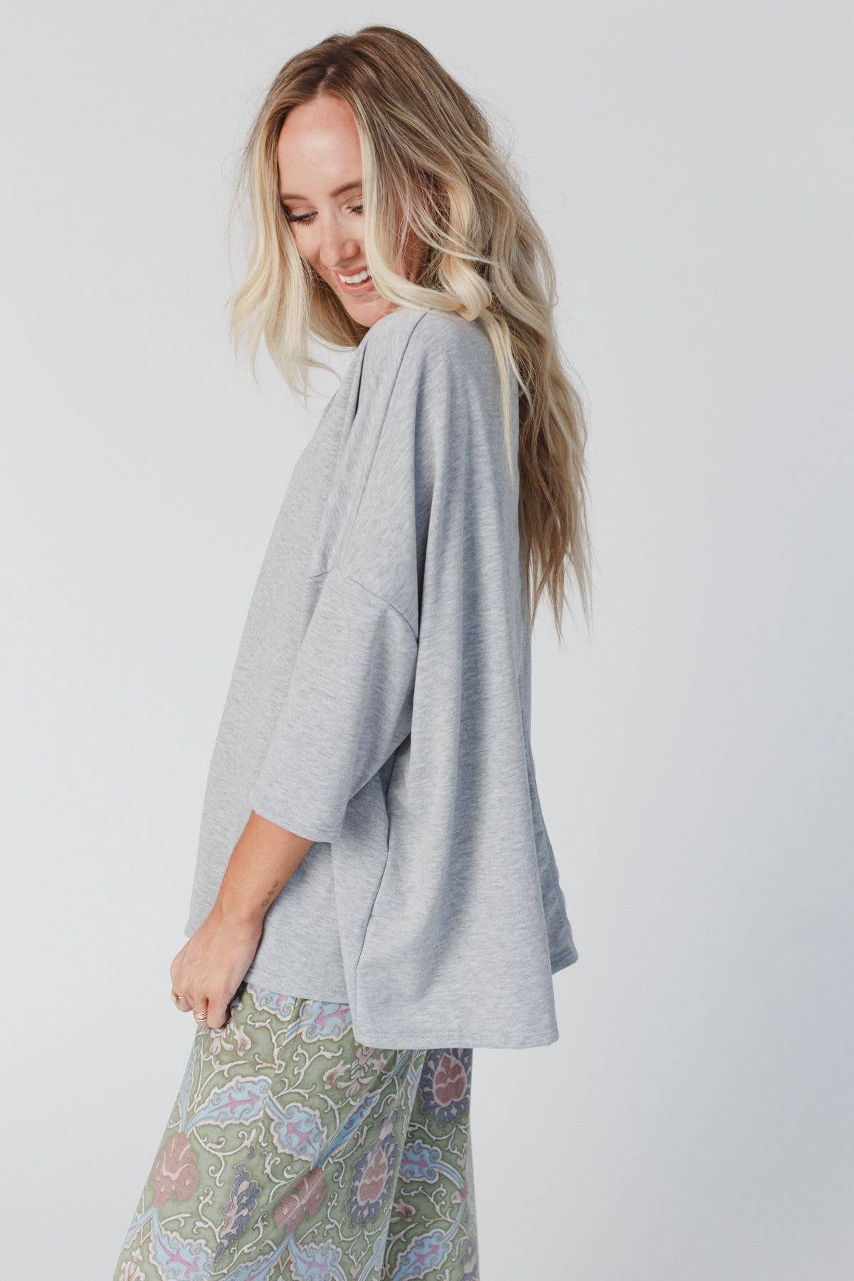 Three Bird Nest Cozy Cool Oversized Tee - Heather Gray