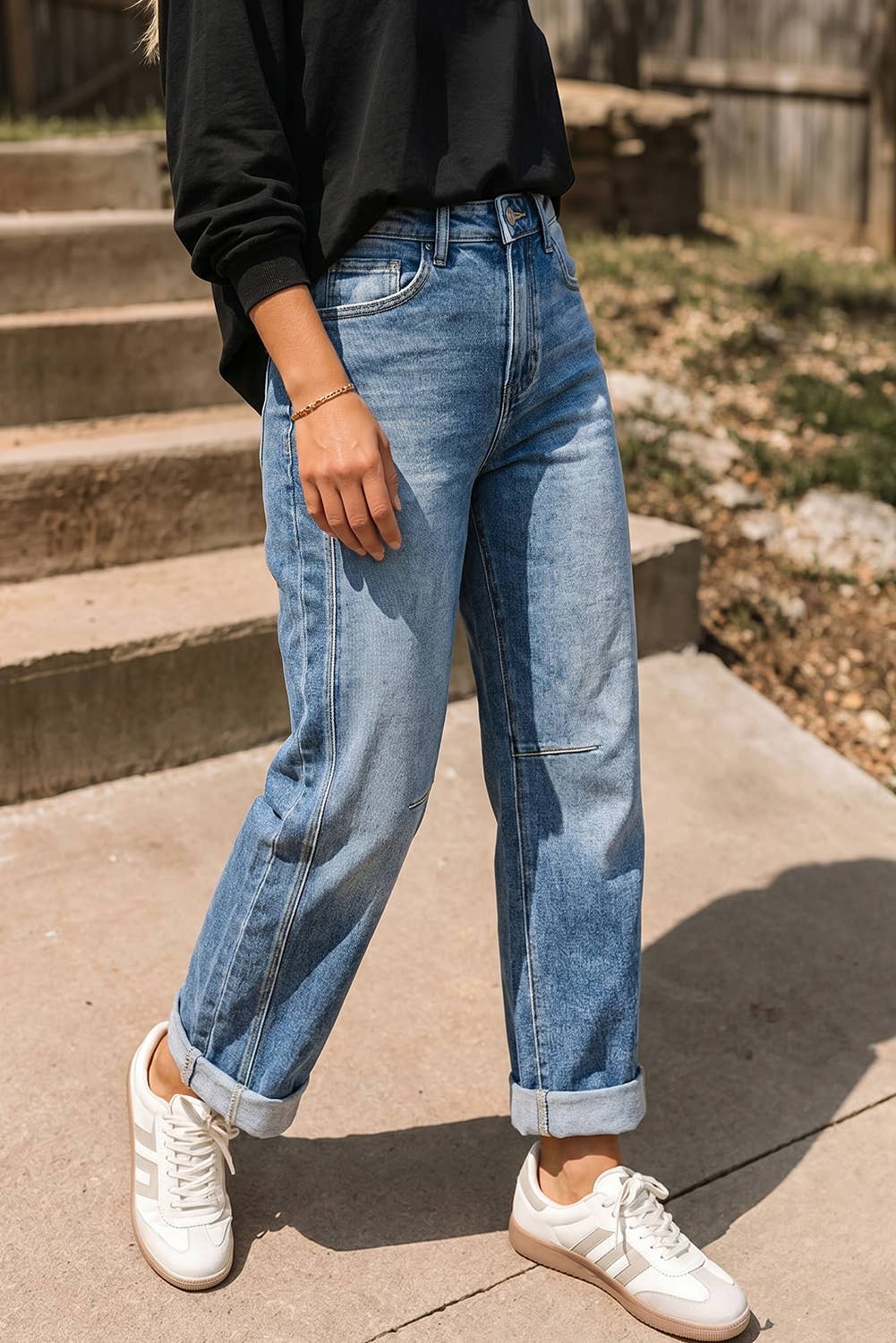 Women Vintage Washed Seam Detail Shift Jeans