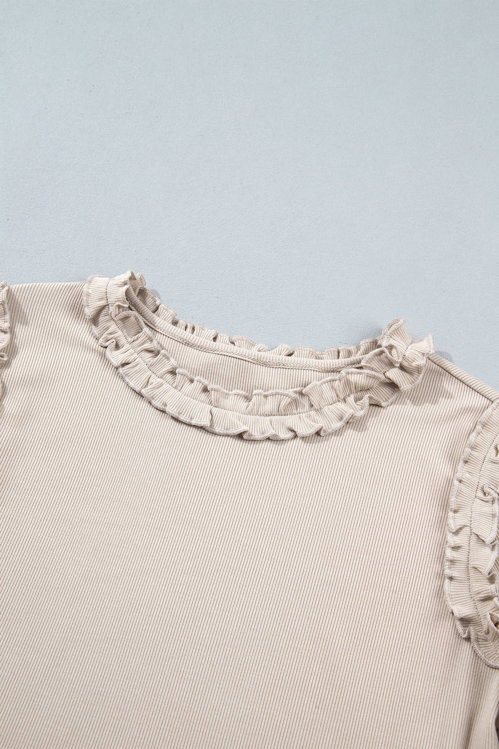 Solid Ribbed Knit Round Neck Long Sleeve Top