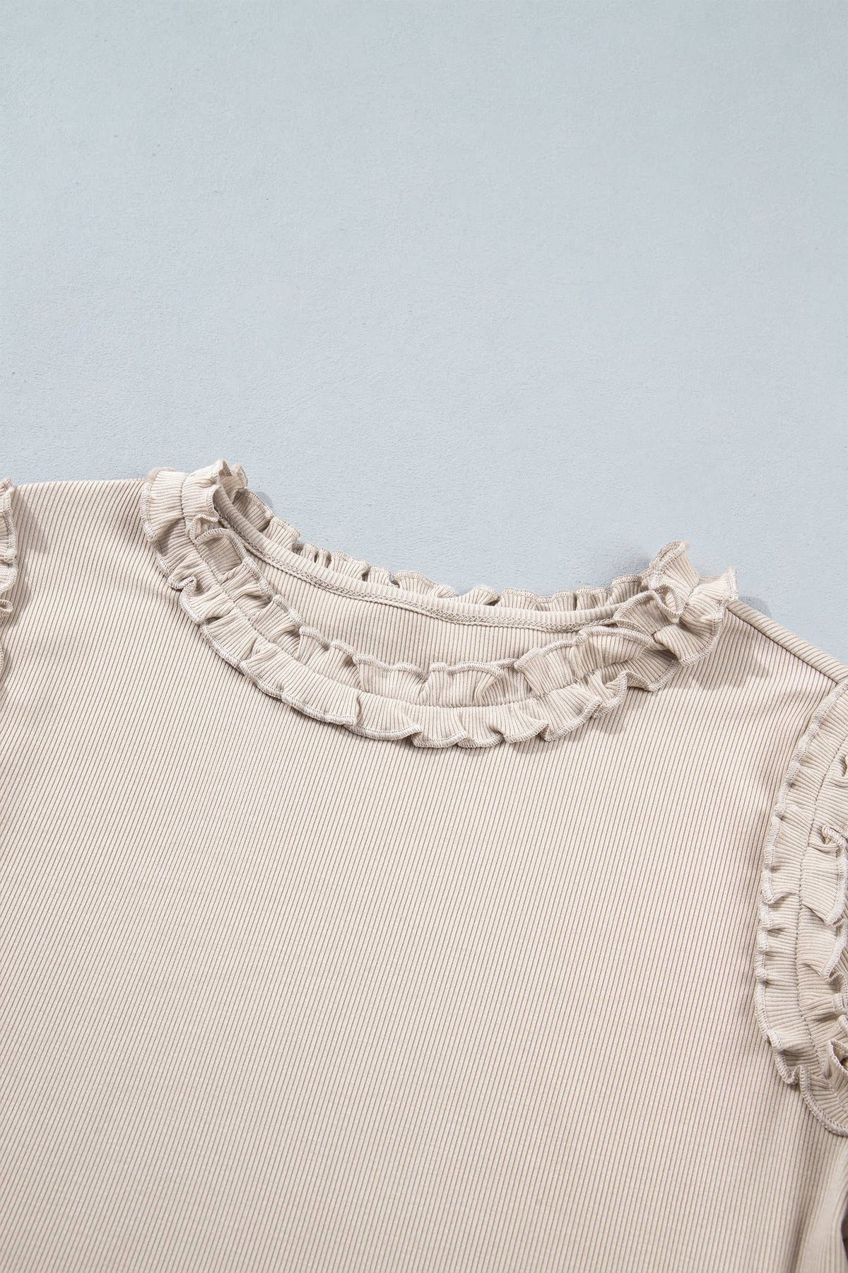 Solid Ribbed Knit Round Neck Long Sleeve Top
