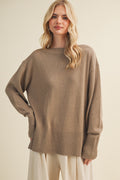 Wide Boat Neck Dropped Shoulder Pullover - Mustard Seed