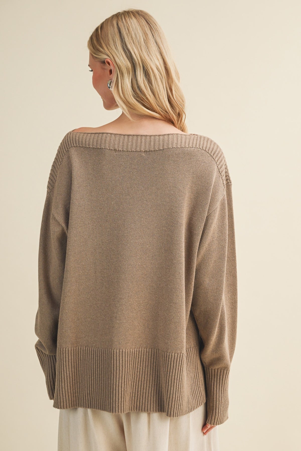 Wide Boat Neck Dropped Shoulder Pullover - Mustard Seed