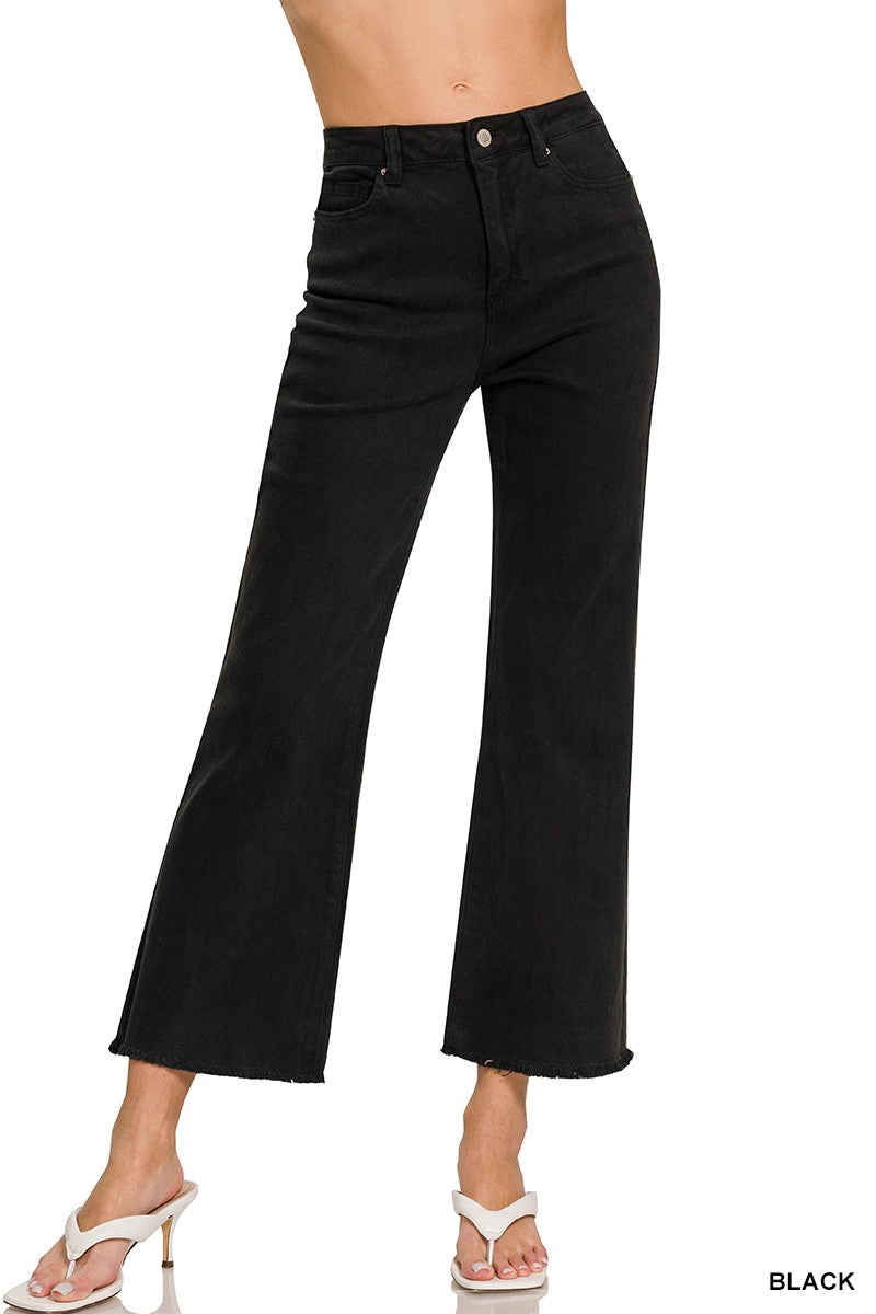 Zenana Acid Washed High Waist Frayed Hem Bootcut Pants