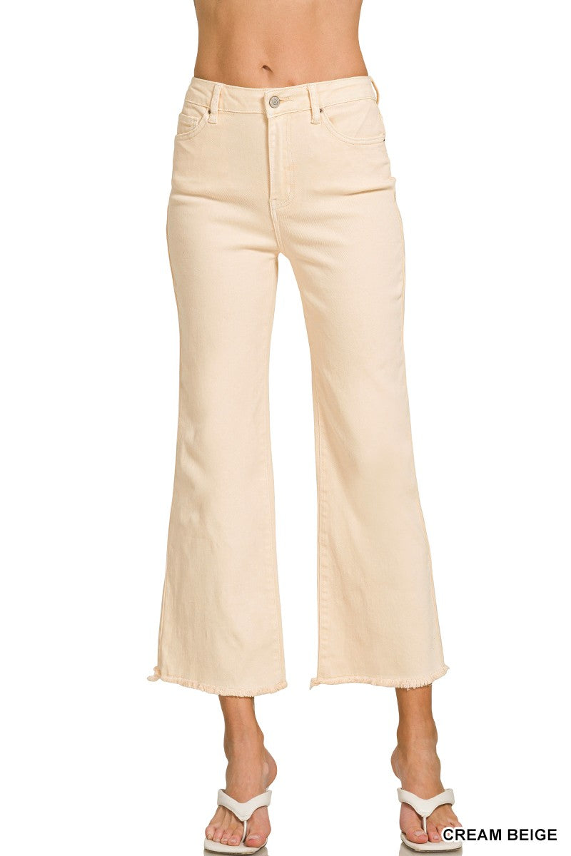 Zenana Acid Washed High Waist Frayed Hem Bootcut Pants