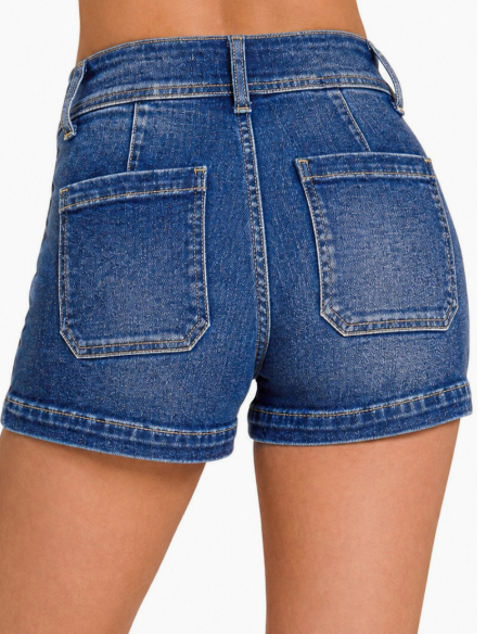 Zenana Washed Utility Pocket Denim Shorts / Dark